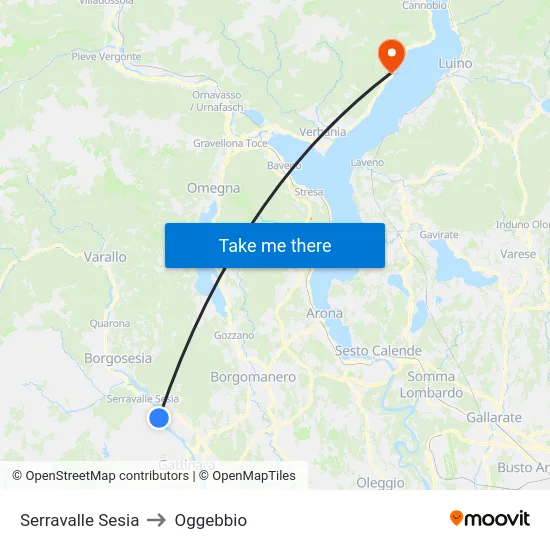 Serravalle Sesia to Oggebbio map