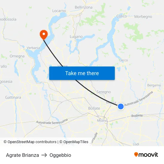 Agrate Brianza to Oggebbio map