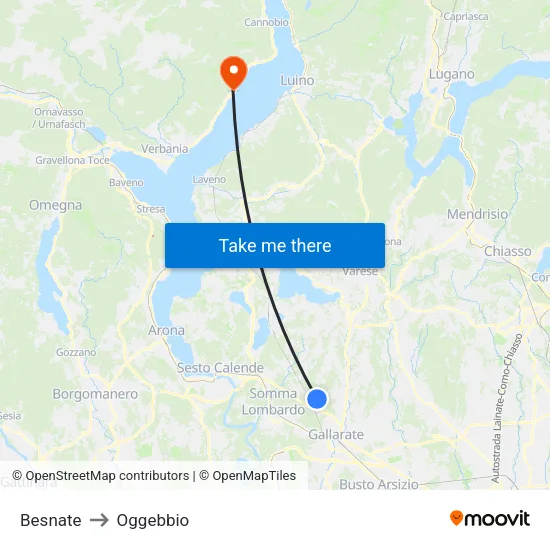 Besnate to Oggebbio map