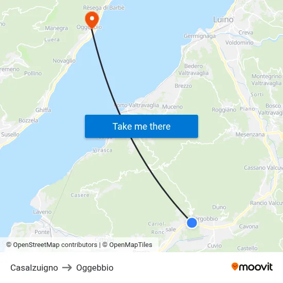 Casalzuigno to Oggebbio map