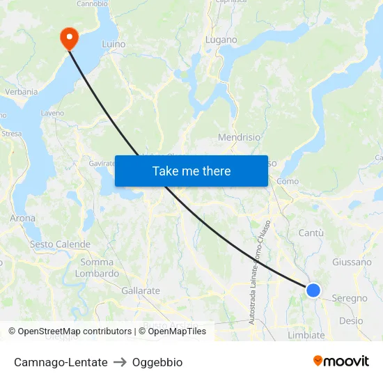 Camnago-Lentate to Oggebbio map