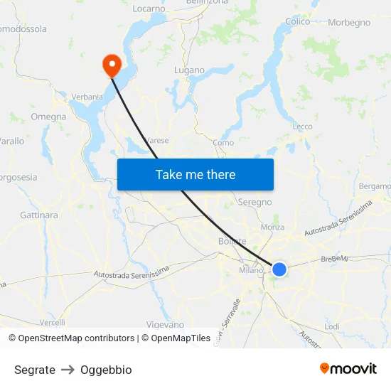 Segrate to Oggebbio map