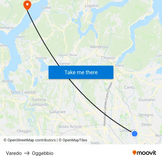 Varedo to Oggebbio map