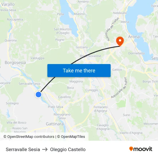 Serravalle Sesia to Oleggio Castello map