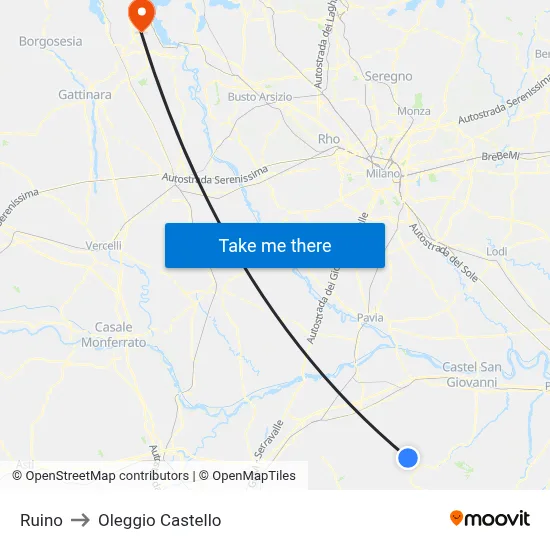 Ruino to Oleggio Castello map