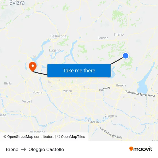 Breno to Oleggio Castello map