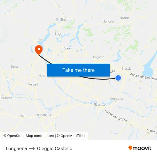 Longhena to Oleggio Castello map