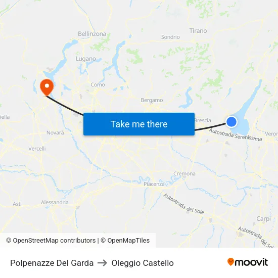 Polpenazze Del Garda to Oleggio Castello map