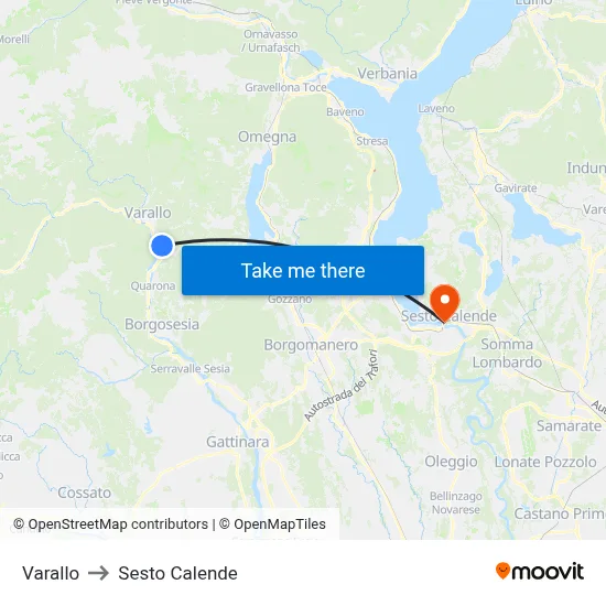 Varallo to Sesto Calende map