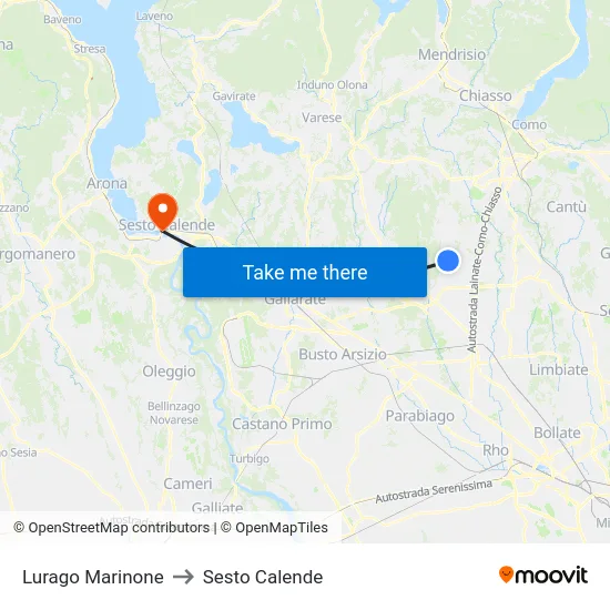 Lurago Marinone to Sesto Calende map