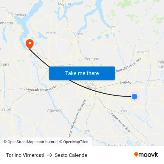 Torlino Vimercati to Sesto Calende map