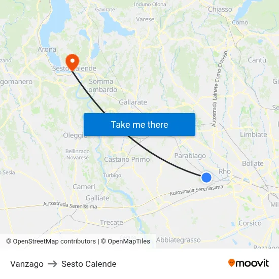 Vanzago to Sesto Calende map