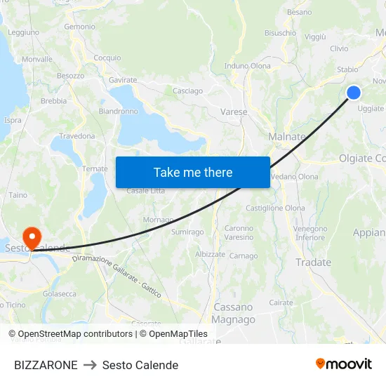 Bizzarone to Sesto Calende map