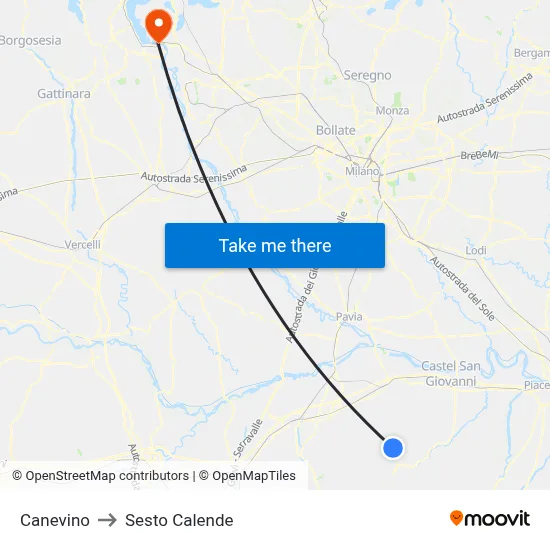 Canevino to Sesto Calende map