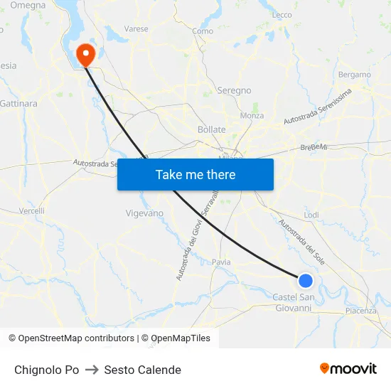 Chignolo Po to Sesto Calende map
