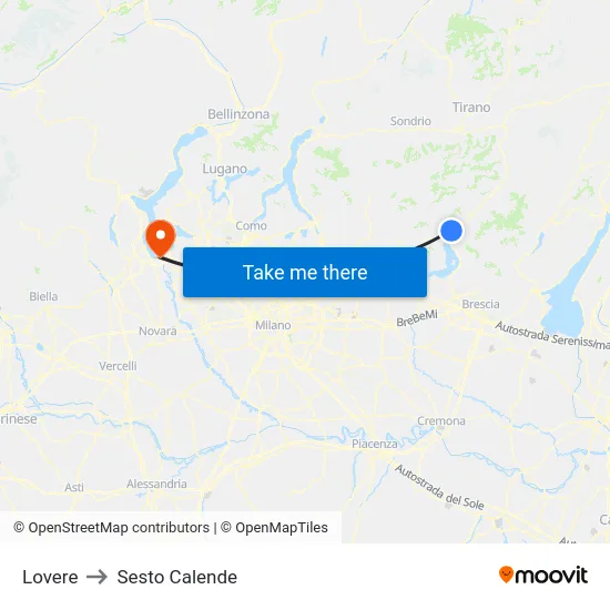 Lovere to Sesto Calende map