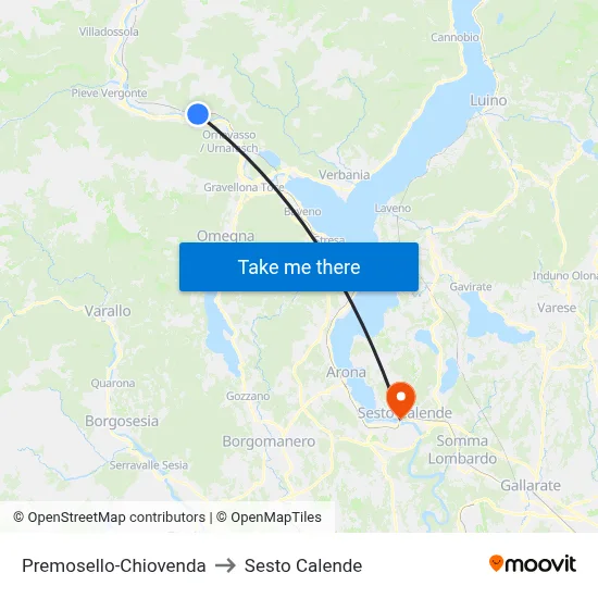 Premosello-Chiovenda to Sesto Calende map
