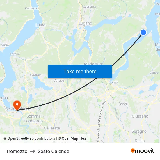 Tremezzo to Sesto Calende map