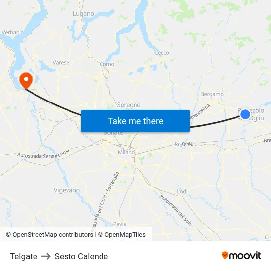 Telgate to Sesto Calende map