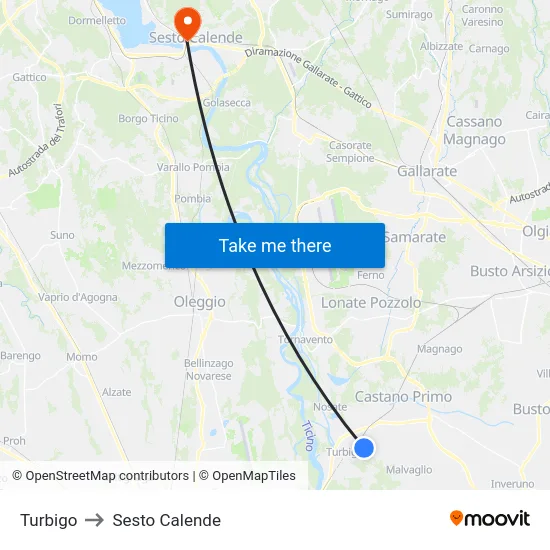 Turbigo to Sesto Calende map