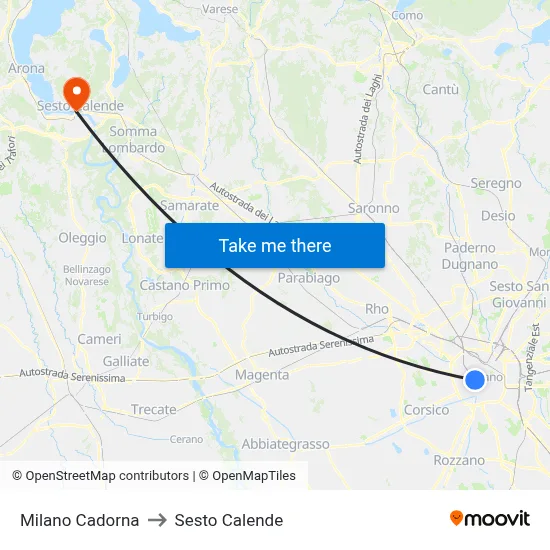 Milan Cadorna to Sesto Calende map
