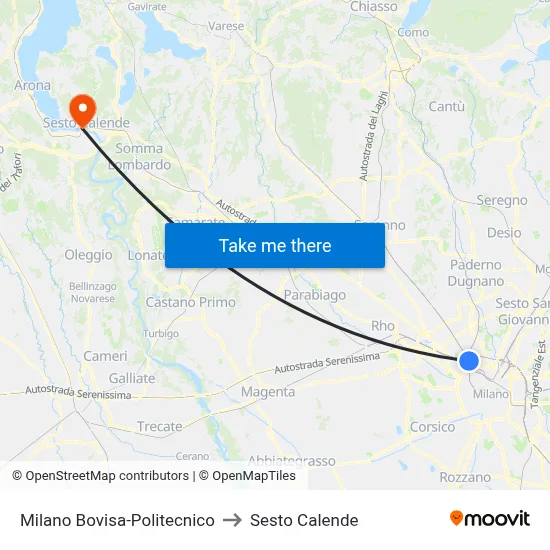 Milan Bovisa-Polytechnic to Sesto Calende map