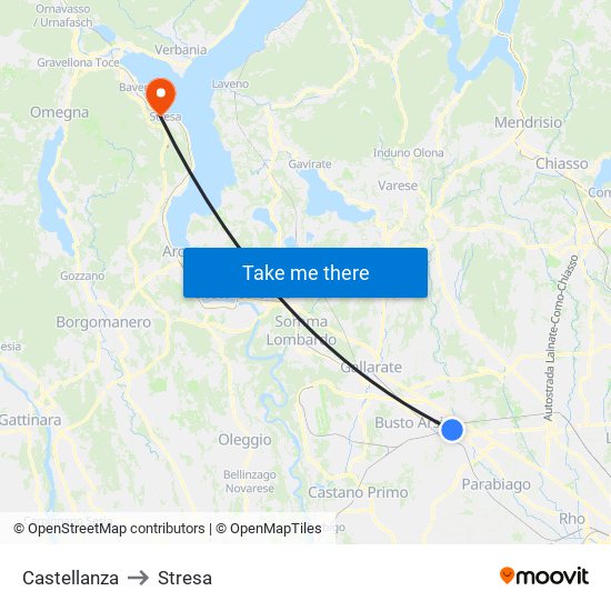 Castellanza to Stresa map