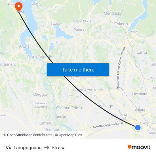 Via Lampugnano to Stresa map