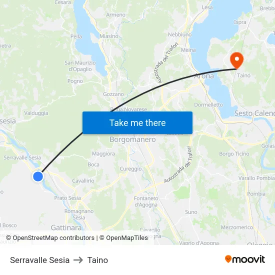 Serravalle Sesia to Taino map