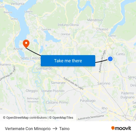 Vertemate Con Minoprio to Taino map