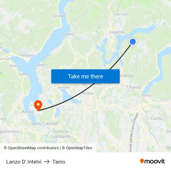 Lanzo d'Intelvi to Taino map