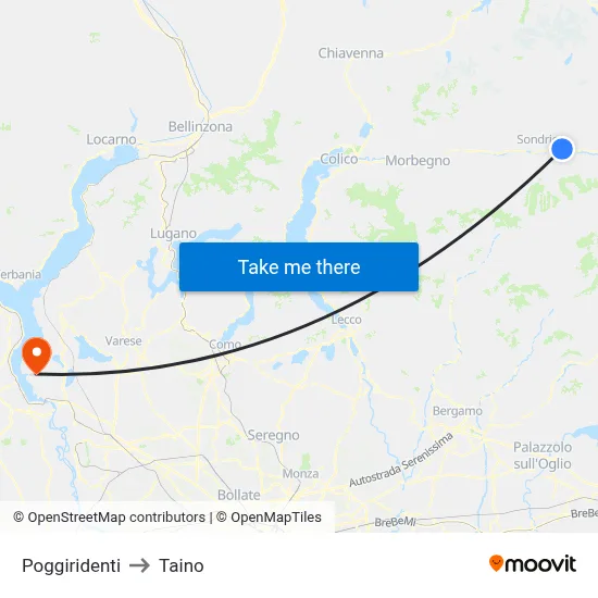 Poggiridenti to Taino map