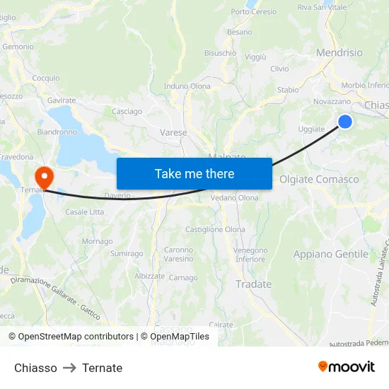 Chiasso to Ternate map
