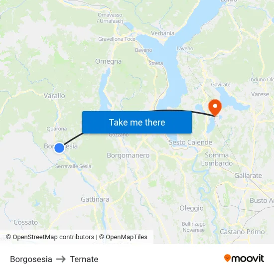 Borgosesia to Ternate map