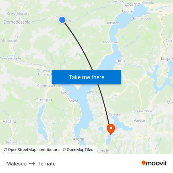 Malesco to Ternate map