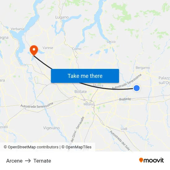 Arcene to Ternate map