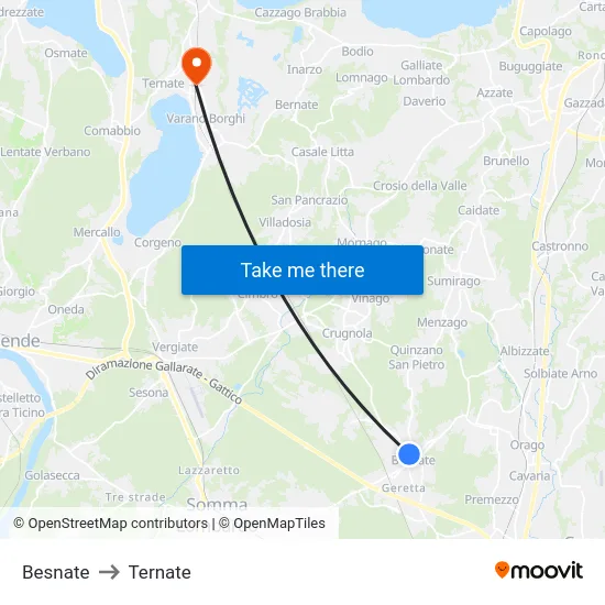 Besnate to Ternate map