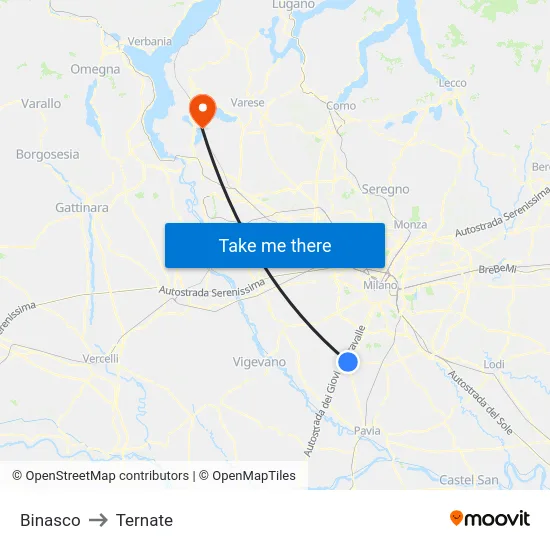 Binasco to Ternate map