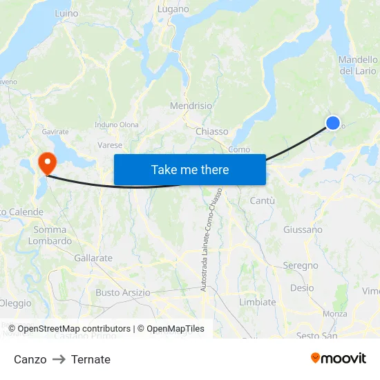 Canzo to Ternate map