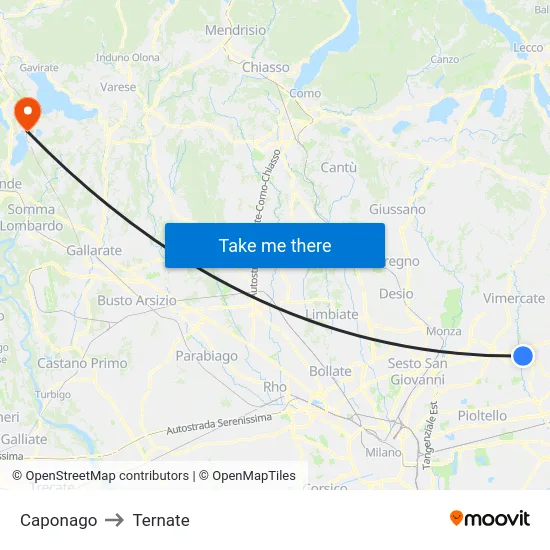Caponago to Ternate map