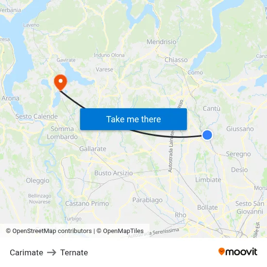 Carimate to Ternate map