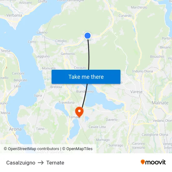 Casalzuigno to Ternate map