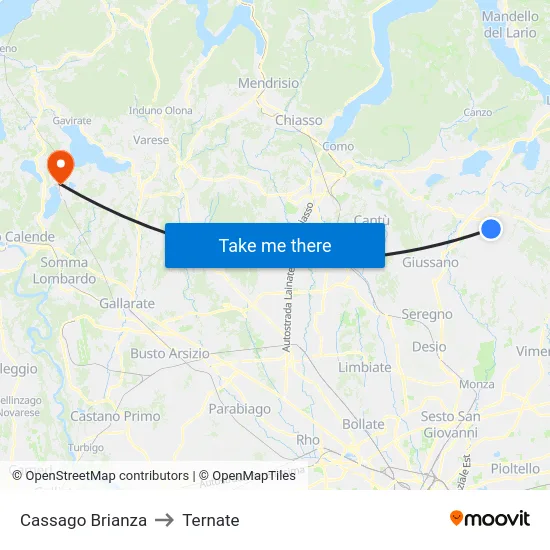 Cassago Brianza to Ternate map