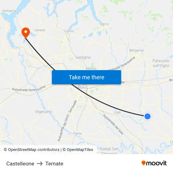 Castelleone to Ternate map