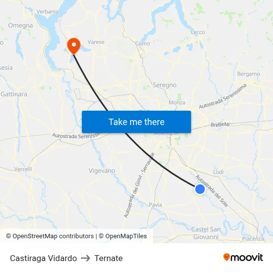 Castiraga Vidardo to Ternate map