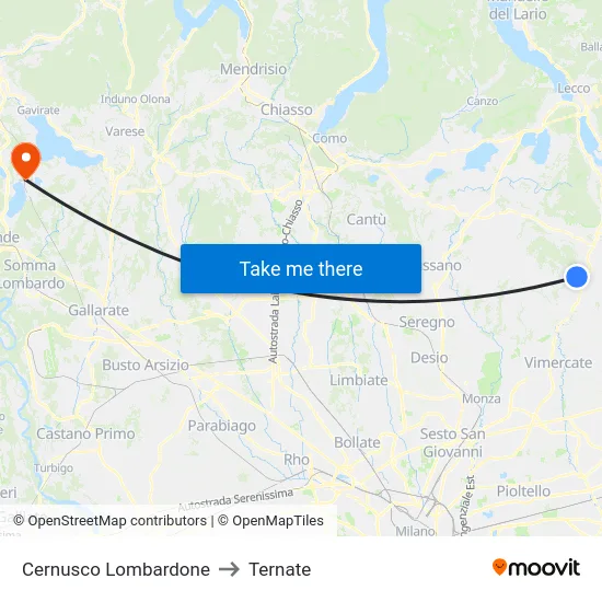 Cernusco Lombardone to Ternate map