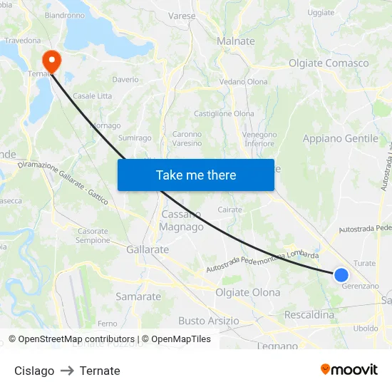 Cislago to Ternate map