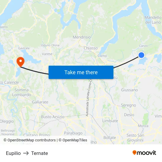 Eupilio to Ternate map