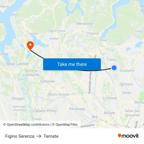 Figino Serenza to Ternate map