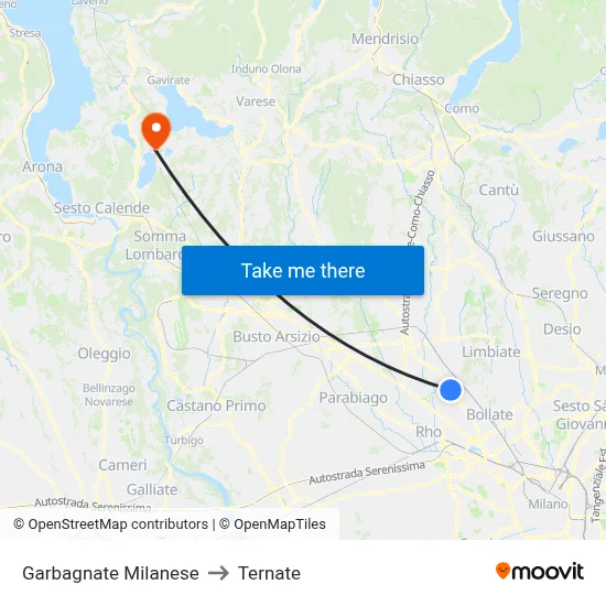 Garbagnate Milanese to Ternate map